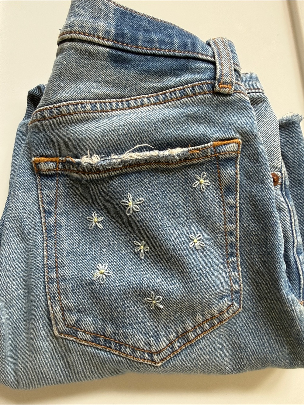 Abercrombie Ankle Straight Ultra High Rise- Hand-stitched Embroidered Jeans